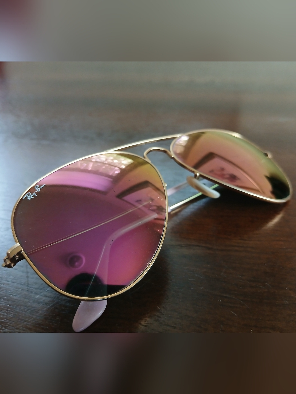 Ray-Ban Aviator RB3025 Purple/pink Mirror Lens with Gold Frame Sunglasses 58-14